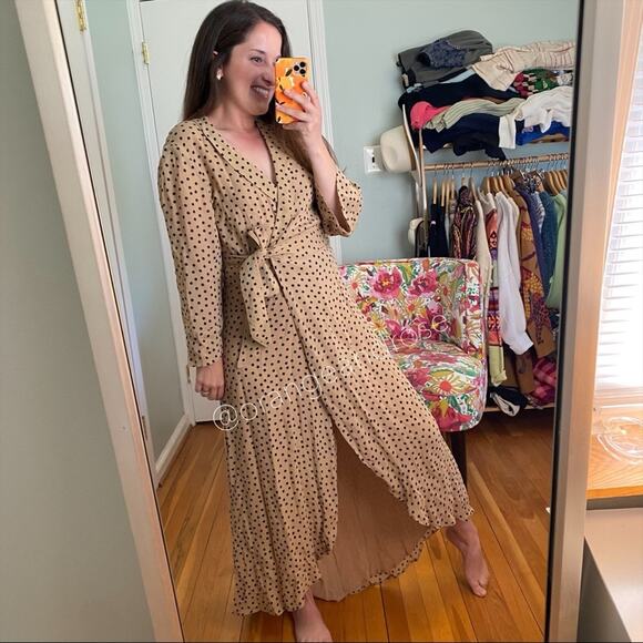 NWT GANNI Tan Black Polka Dot Wrap Maxi Dress 38 M - Picture 5 of 16